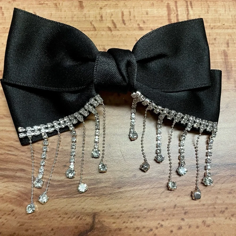 Big Satin Bow Rhinestones French Barrette Hair Clip
